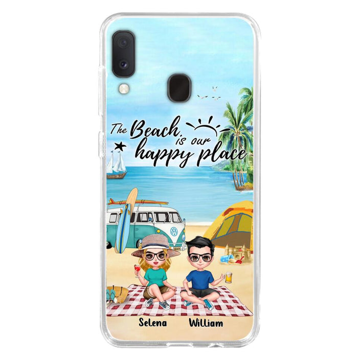 Custom Personalized Summer Beach Picnic Camping Phone Case - Upto 5 People - Gift Idea For Camping Couple/ Friends - The Beach Is Our Happy Place - Case For iPhone And Samsung