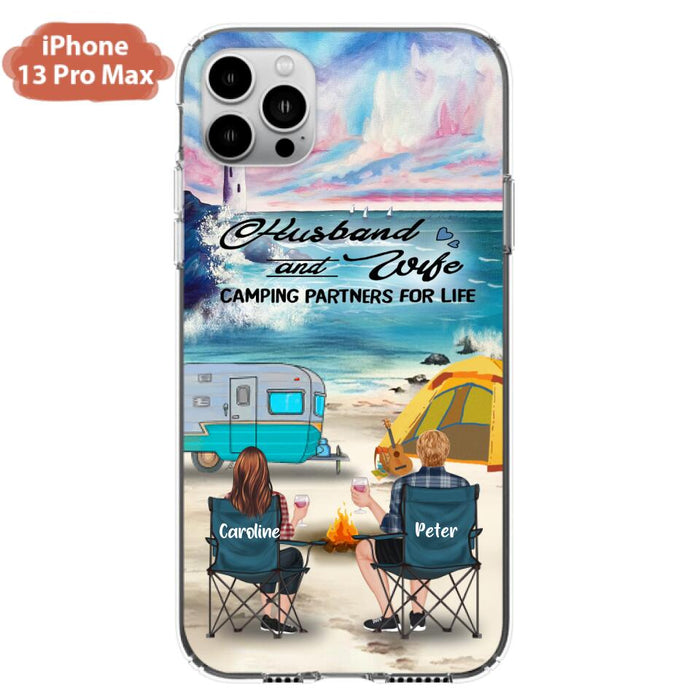 Custom Personalized Beach Camping Phone Case - Couple/ Parents With Upto 3 Kids And 3 Pets - Gift Idea For Camping Lover - Case For iPhone And Samsung