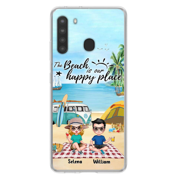 Custom Personalized Summer Beach Picnic Camping Phone Case - Upto 5 People - Gift Idea For Camping Couple/ Friends - The Beach Is Our Happy Place - Case For iPhone And Samsung