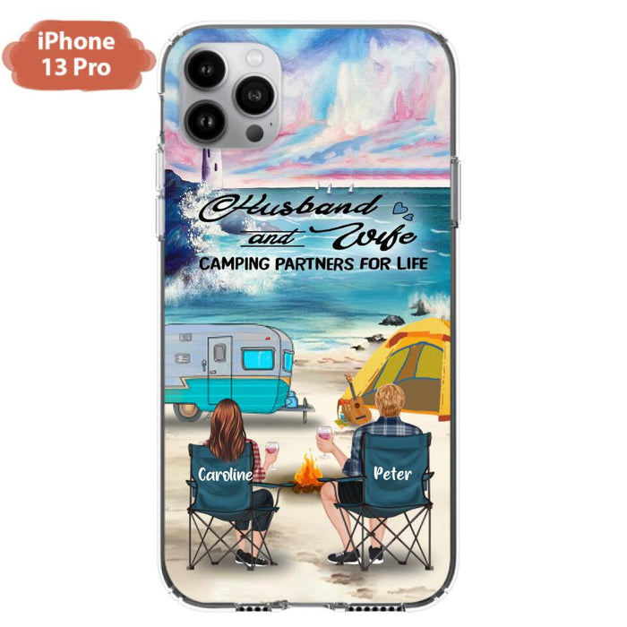 Custom Personalized Beach Camping Phone Case - Couple/ Parents With Upto 3 Kids And 3 Pets - Gift Idea For Camping Lover - Case For iPhone And Samsung