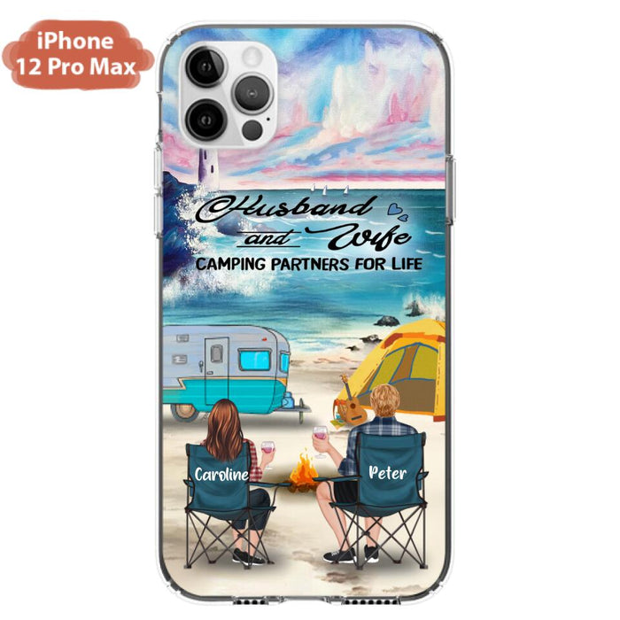 Custom Personalized Beach Camping Phone Case - Couple/ Parents With Upto 3 Kids And 3 Pets - Gift Idea For Camping Lover - Case For iPhone And Samsung