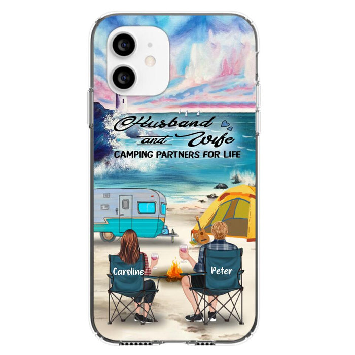 Custom Personalized Beach Camping Phone Case - Couple/ Parents With Upto 3 Kids And 3 Pets - Gift Idea For Camping Lover - Case For iPhone And Samsung