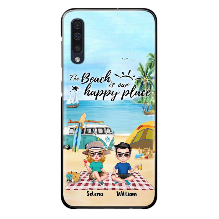 Custom Personalized Summer Beach Picnic Camping Phone Case - Upto 5 People - Gift Idea For Camping Couple/ Friends - The Beach Is Our Happy Place - Case For iPhone And Samsung