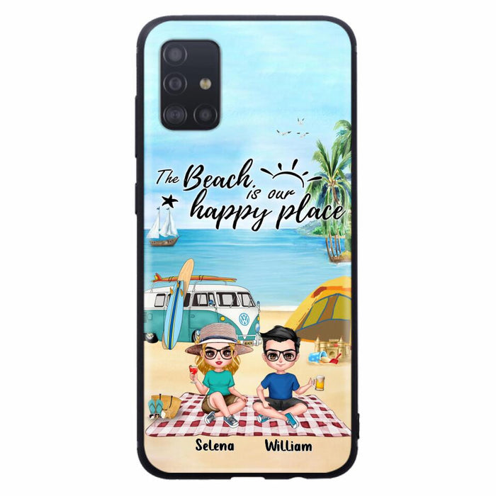 Custom Personalized Summer Beach Picnic Camping Phone Case - Upto 5 People - Gift Idea For Camping Couple/ Friends - The Beach Is Our Happy Place - Case For iPhone And Samsung