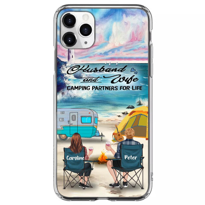 Custom Personalized Beach Camping Phone Case - Couple/ Parents With Upto 3 Kids And 3 Pets - Gift Idea For Camping Lover - Case For iPhone And Samsung