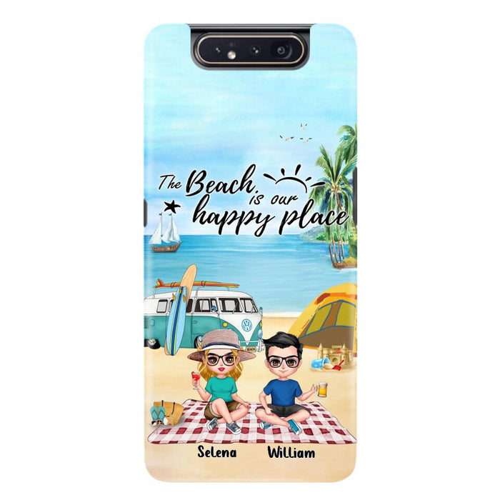 Custom Personalized Summer Beach Picnic Camping Phone Case - Upto 5 People - Gift Idea For Camping Couple/ Friends - The Beach Is Our Happy Place - Case For iPhone And Samsung