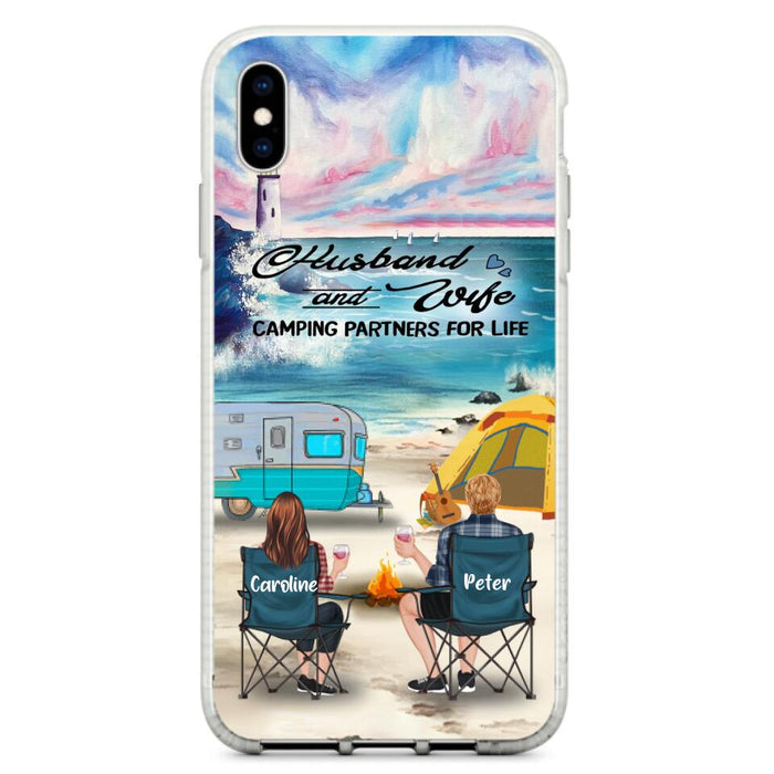 Custom Personalized Beach Camping Phone Case - Couple/ Parents With Upto 3 Kids And 3 Pets - Gift Idea For Camping Lover - Case For iPhone And Samsung