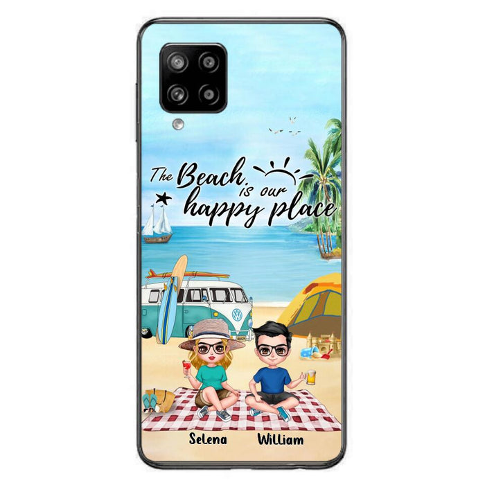 Custom Personalized Summer Beach Picnic Camping Phone Case - Upto 5 People - Gift Idea For Camping Couple/ Friends - The Beach Is Our Happy Place - Case For iPhone And Samsung