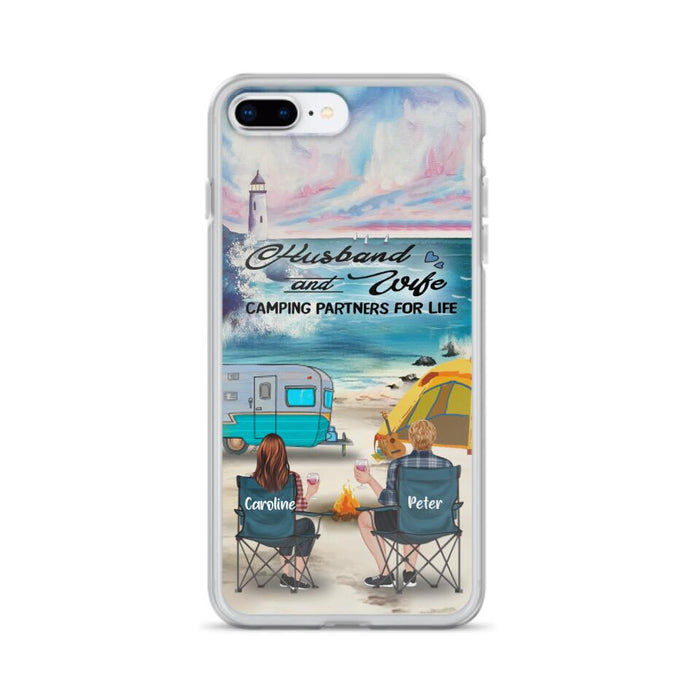 Custom Personalized Beach Camping Phone Case - Couple/ Parents With Upto 3 Kids And 3 Pets - Gift Idea For Camping Lover - Case For iPhone And Samsung