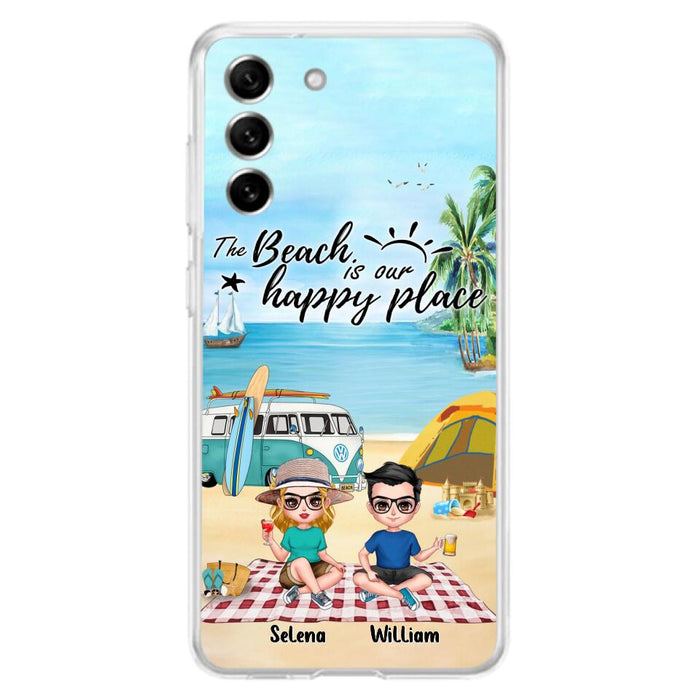 Custom Personalized Summer Beach Picnic Camping Phone Case - Upto 5 People - Gift Idea For Camping Couple/ Friends - The Beach Is Our Happy Place - Case For iPhone And Samsung