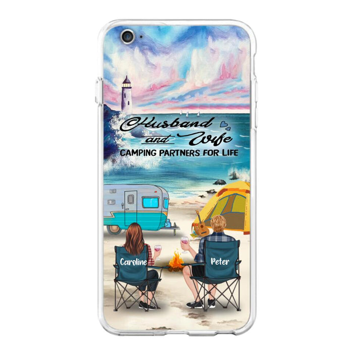 Custom Personalized Beach Camping Phone Case - Couple/ Parents With Upto 3 Kids And 3 Pets - Gift Idea For Camping Lover - Case For iPhone And Samsung