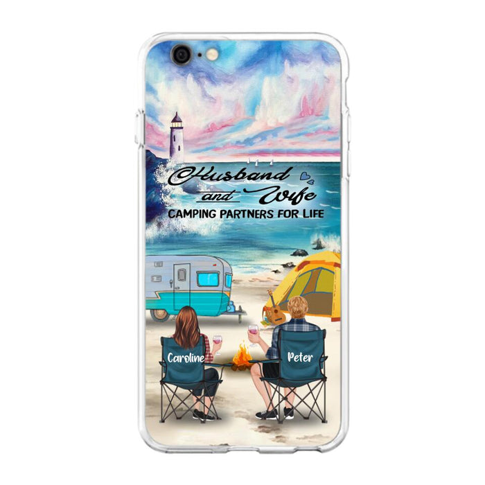 Custom Personalized Beach Camping Phone Case - Couple/ Parents With Upto 3 Kids And 3 Pets - Gift Idea For Camping Lover - Case For iPhone And Samsung