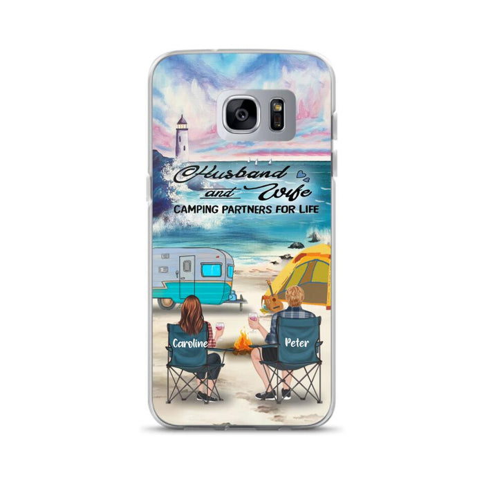 Custom Personalized Beach Camping Phone Case - Couple/ Parents With Upto 3 Kids And 3 Pets - Gift Idea For Camping Lover - Case For iPhone And Samsung