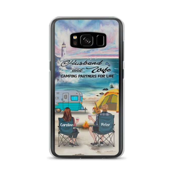 Custom Personalized Beach Camping Phone Case - Couple/ Parents With Upto 3 Kids And 3 Pets - Gift Idea For Camping Lover - Case For iPhone And Samsung