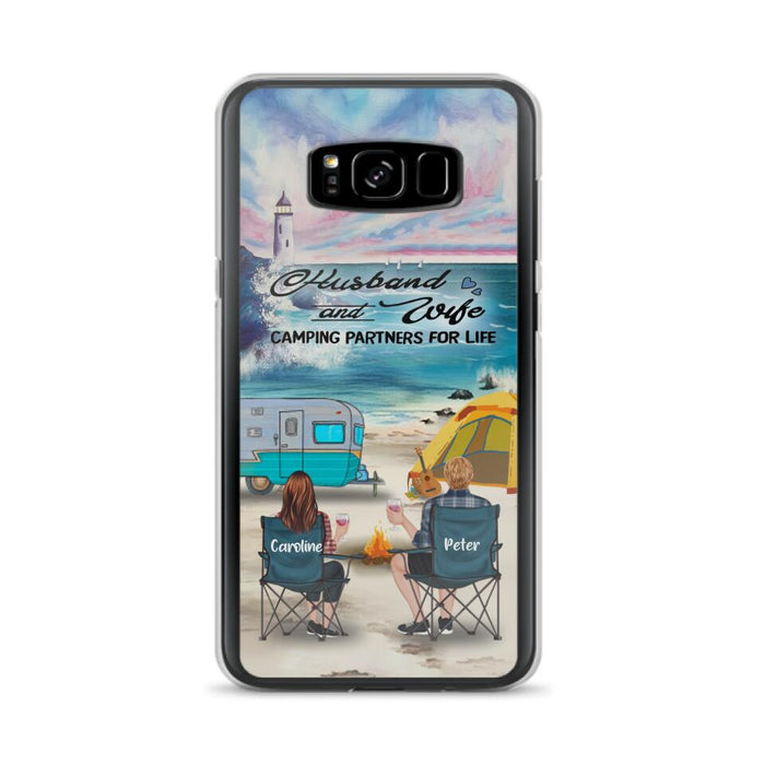 Custom Personalized Beach Camping Phone Case - Couple/ Parents With Upto 3 Kids And 3 Pets - Gift Idea For Camping Lover - Case For iPhone And Samsung