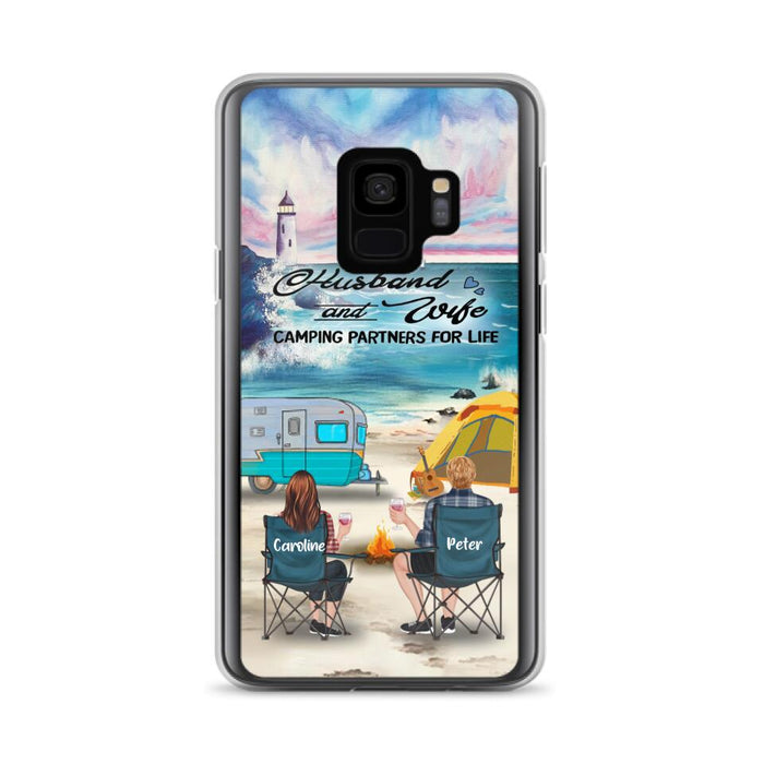 Custom Personalized Beach Camping Phone Case - Couple/ Parents With Upto 3 Kids And 3 Pets - Gift Idea For Camping Lover - Case For iPhone And Samsung