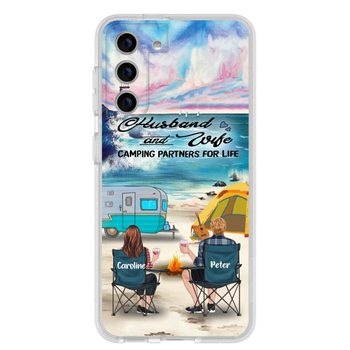 Custom Personalized Beach Camping Phone Case - Couple/ Parents With Upto 3 Kids And 3 Pets - Gift Idea For Camping Lover - Case For iPhone And Samsung