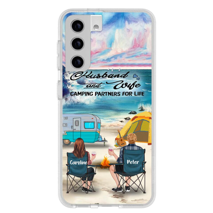 Custom Personalized Beach Camping Phone Case - Couple/ Parents With Upto 3 Kids And 3 Pets - Gift Idea For Camping Lover - Case For iPhone And Samsung