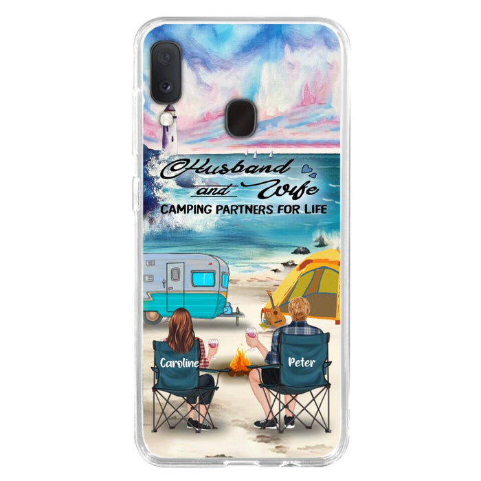 Custom Personalized Beach Camping Phone Case - Couple/ Parents With Upto 3 Kids And 3 Pets - Gift Idea For Camping Lover - Case For iPhone And Samsung