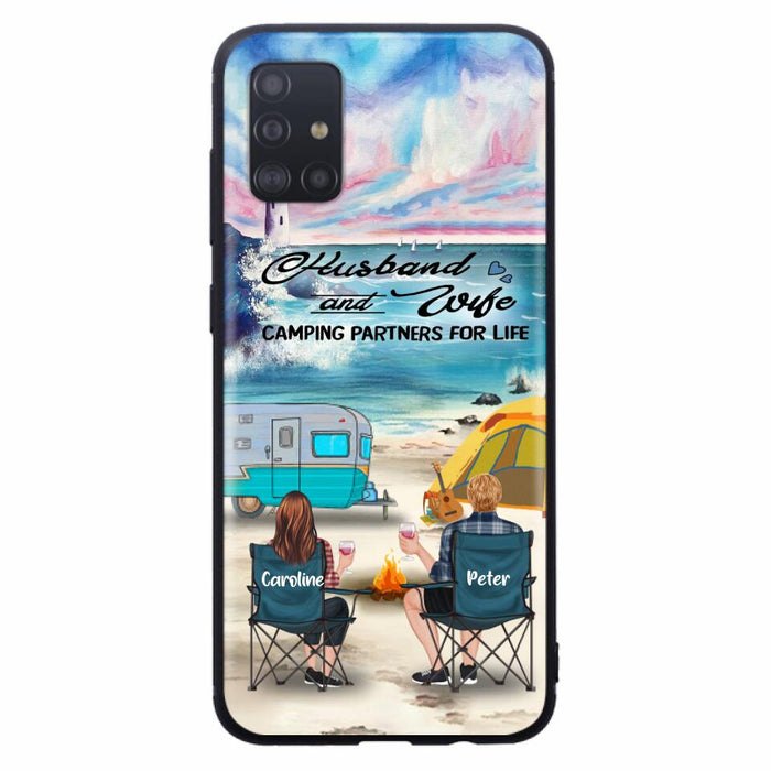 Custom Personalized Beach Camping Phone Case - Couple/ Parents With Upto 3 Kids And 3 Pets - Gift Idea For Camping Lover - Case For iPhone And Samsung