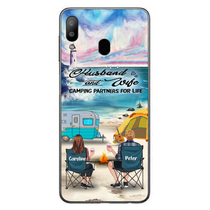 Custom Personalized Beach Camping Phone Case - Couple/ Parents With Upto 3 Kids And 3 Pets - Gift Idea For Camping Lover - Case For iPhone And Samsung