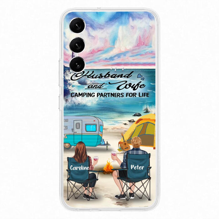 Custom Personalized Beach Camping Phone Case - Couple/ Parents With Upto 3 Kids And 3 Pets - Gift Idea For Camping Lover - Case For iPhone And Samsung