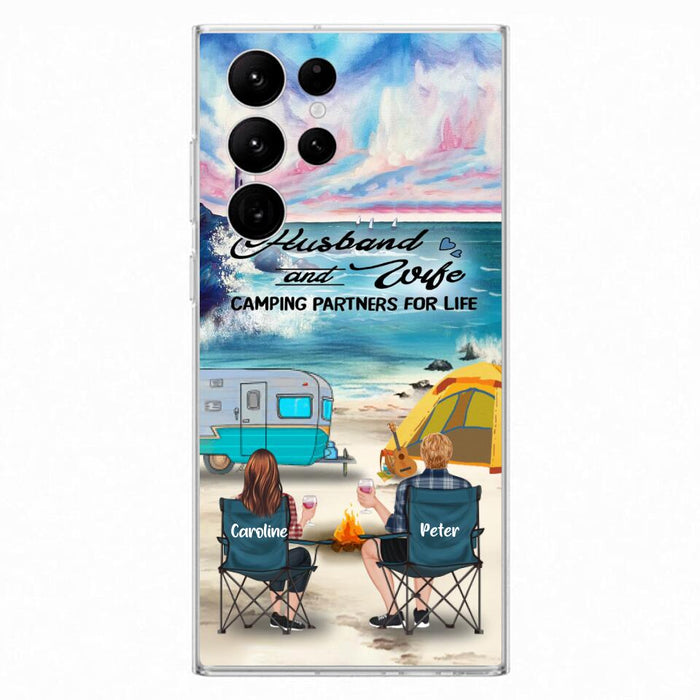 Custom Personalized Beach Camping Phone Case - Couple/ Parents With Upto 3 Kids And 3 Pets - Gift Idea For Camping Lover - Case For iPhone And Samsung