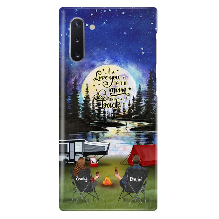 Custom Personalized Camping Moon Phone Case - Couple/ Parents With Upto 3 Kids And 4 Pets - Gift Idea For Camping Lover - I Love You To The Moon And Back - Case For iPhone And Samsung