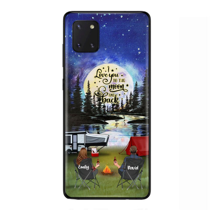 Custom Personalized Camping Moon Phone Case - Couple/ Parents With Upto 3 Kids And 4 Pets - Gift Idea For Camping Lover - I Love You To The Moon And Back - Case For iPhone And Samsung