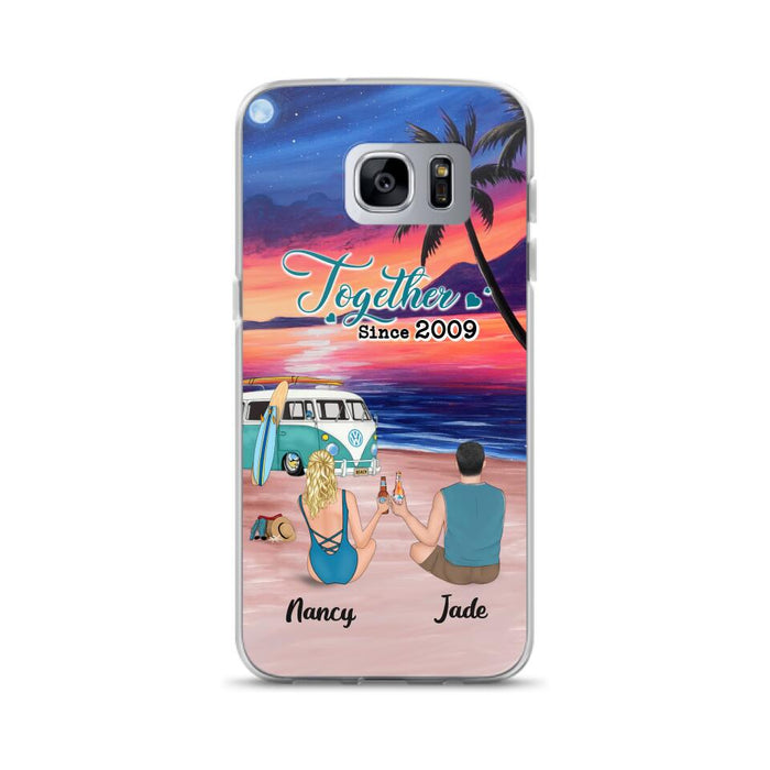 Personalized Beach Camping Phone Case - Gifts For Camping/Dog/Cat Lover With Up to 3 Kids And 3 Pets - This Is Our Happy Place - Case For iPhone And Samsung