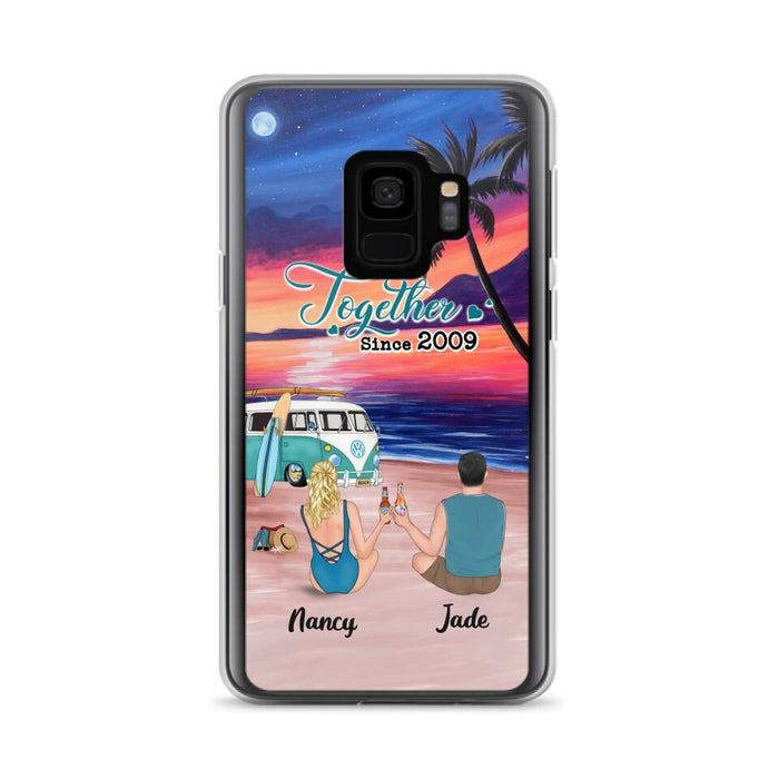 Personalized Beach Camping Phone Case - Gifts For Camping/Dog/Cat Lover With Up to 3 Kids And 3 Pets - This Is Our Happy Place - Case For iPhone And Samsung