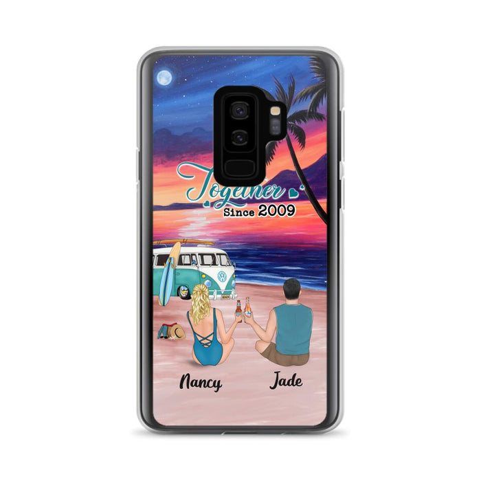 Personalized Beach Camping Phone Case - Gifts For Camping/Dog/Cat Lover With Up to 3 Kids And 3 Pets - This Is Our Happy Place - Case For iPhone And Samsung