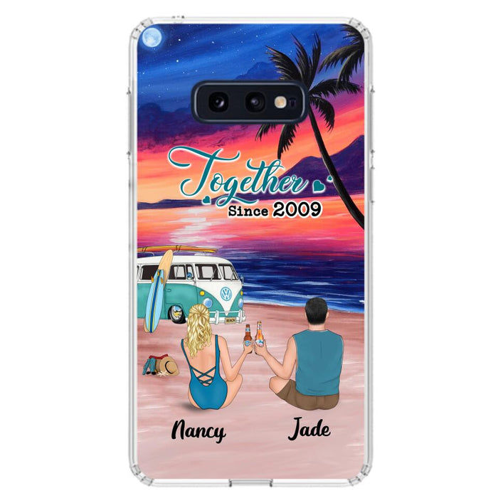 Personalized Beach Camping Phone Case - Gifts For Camping/Dog/Cat Lover With Up to 3 Kids And 3 Pets - This Is Our Happy Place - Case For iPhone And Samsung