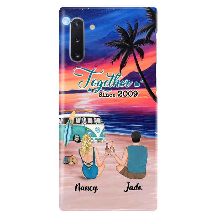 Personalized Beach Camping Phone Case - Gifts For Camping/Dog/Cat Lover With Up to 3 Kids And 3 Pets - This Is Our Happy Place - Case For iPhone And Samsung