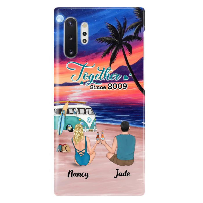 Personalized Beach Camping Phone Case - Gifts For Camping/Dog/Cat Lover With Up to 3 Kids And 3 Pets - This Is Our Happy Place - Case For iPhone And Samsung