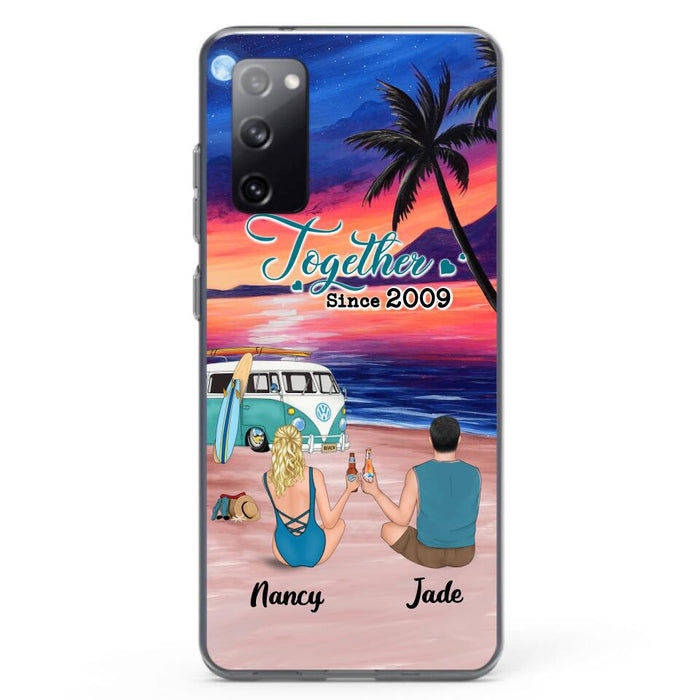 Personalized Beach Camping Phone Case - Gifts For Camping/Dog/Cat Lover With Up to 3 Kids And 3 Pets - This Is Our Happy Place - Case For iPhone And Samsung