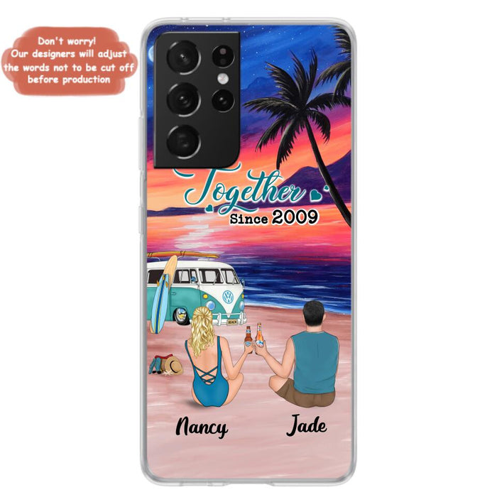 Personalized Beach Camping Phone Case - Gifts For Camping/Dog/Cat Lover With Up to 3 Kids And 3 Pets - This Is Our Happy Place - Case For iPhone And Samsung