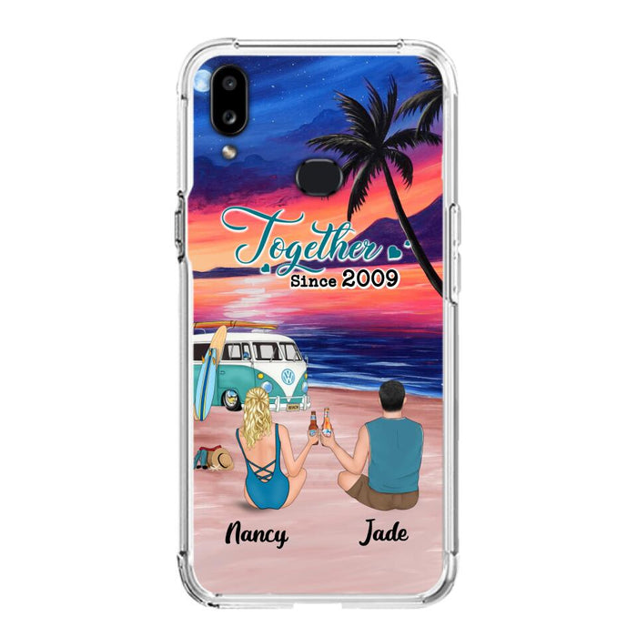 Personalized Beach Camping Phone Case - Gifts For Camping/Dog/Cat Lover With Up to 3 Kids And 3 Pets - This Is Our Happy Place - Case For iPhone And Samsung