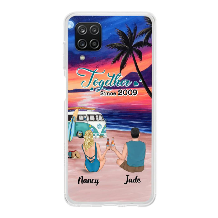 Personalized Beach Camping Phone Case - Gifts For Camping/Dog/Cat Lover With Up to 3 Kids And 3 Pets - This Is Our Happy Place - Case For iPhone And Samsung