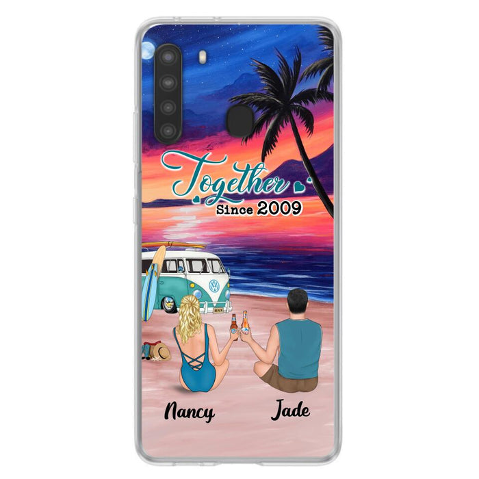 Personalized Beach Camping Phone Case - Gifts For Camping/Dog/Cat Lover With Up to 3 Kids And 3 Pets - This Is Our Happy Place - Case For iPhone And Samsung