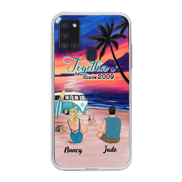 Personalized Beach Camping Phone Case - Gifts For Camping/Dog/Cat Lover With Up to 3 Kids And 3 Pets - This Is Our Happy Place - Case For iPhone And Samsung