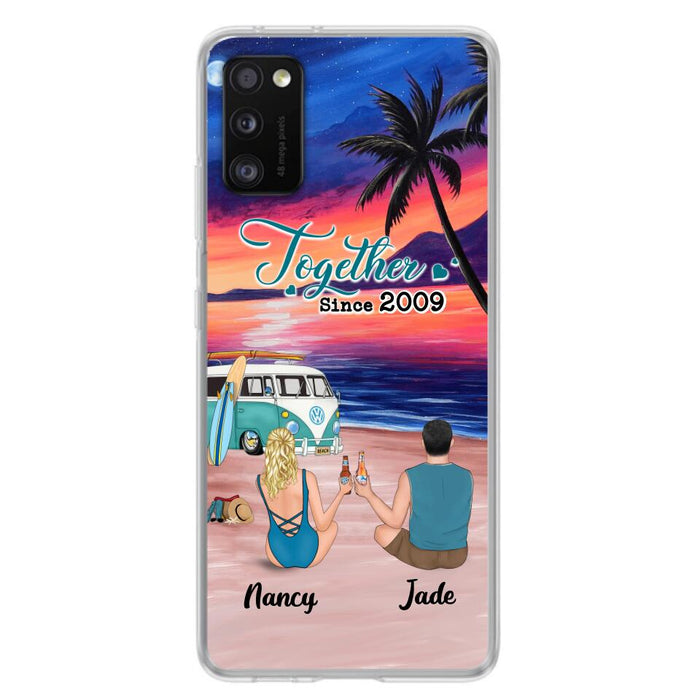 Personalized Beach Camping Phone Case - Gifts For Camping/Dog/Cat Lover With Up to 3 Kids And 3 Pets - This Is Our Happy Place - Case For iPhone And Samsung