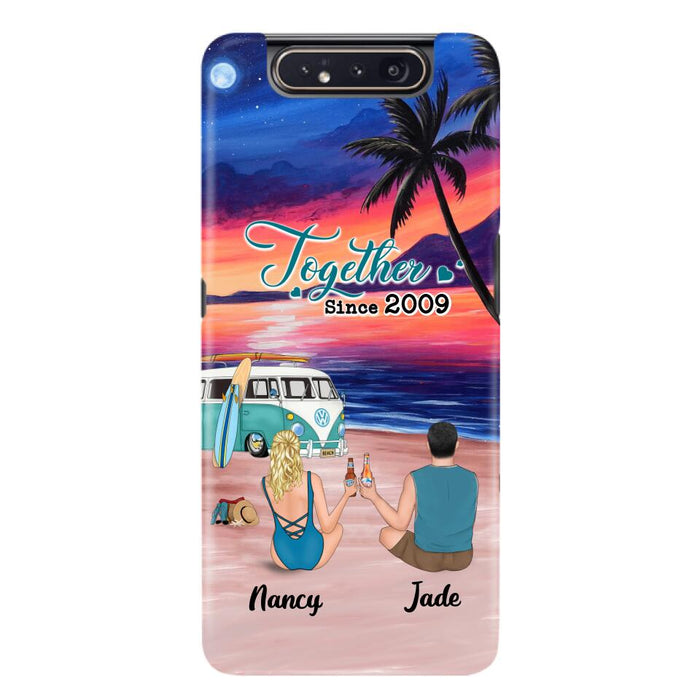 Personalized Beach Camping Phone Case - Gifts For Camping/Dog/Cat Lover With Up to 3 Kids And 3 Pets - This Is Our Happy Place - Case For iPhone And Samsung