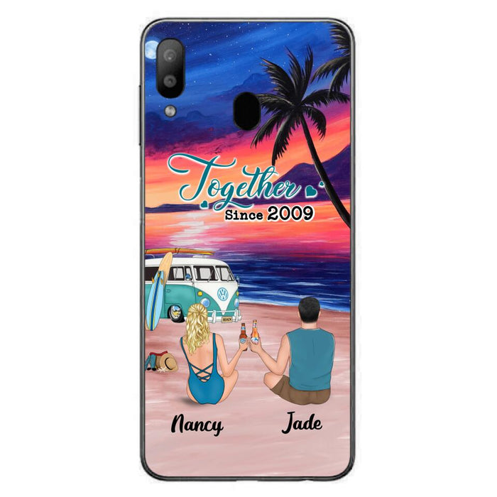 Personalized Beach Camping Phone Case - Gifts For Camping/Dog/Cat Lover With Up to 3 Kids And 3 Pets - This Is Our Happy Place - Case For iPhone And Samsung