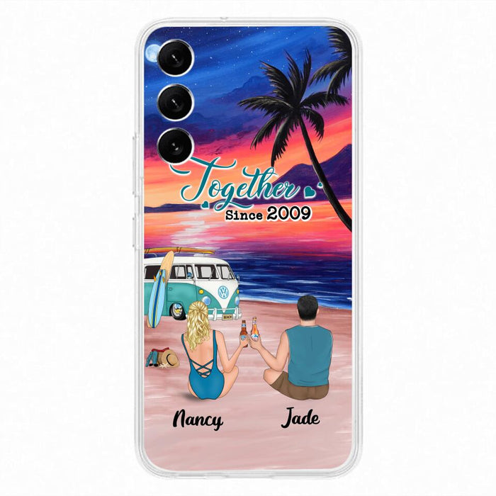 Personalized Beach Camping Phone Case - Gifts For Camping/Dog/Cat Lover With Up to 3 Kids And 3 Pets - This Is Our Happy Place - Case For iPhone And Samsung