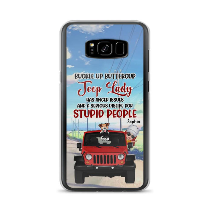 Custom Personalized Off-road Lady Phone Case - Upto 5 Dogs - Gift Idea For Dog/Off-road Lover - Buckle Up Buttercup - Case For iPhone/Samsung