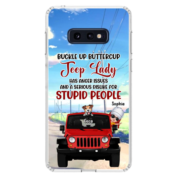 Custom Personalized Off-road Lady Phone Case - Upto 5 Dogs - Gift Idea For Dog/Off-road Lover - Buckle Up Buttercup - Case For iPhone/Samsung