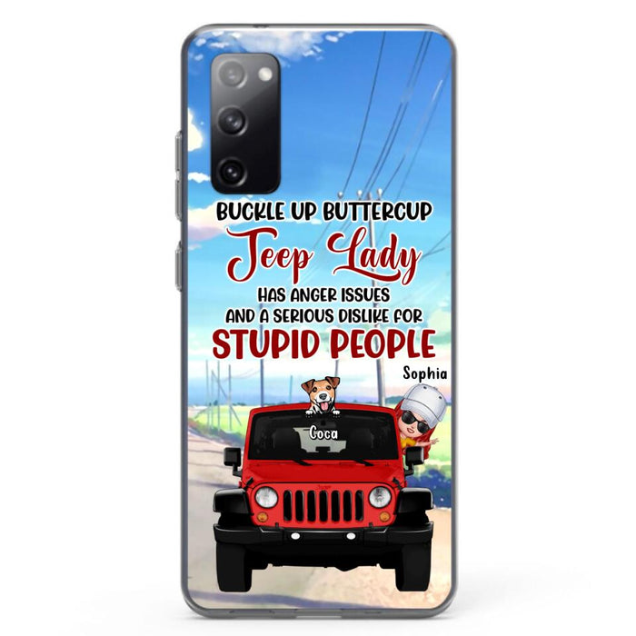 Custom Personalized Off-road Lady Phone Case - Upto 5 Dogs - Gift Idea For Dog/Off-road Lover - Buckle Up Buttercup - Case For iPhone/Samsung