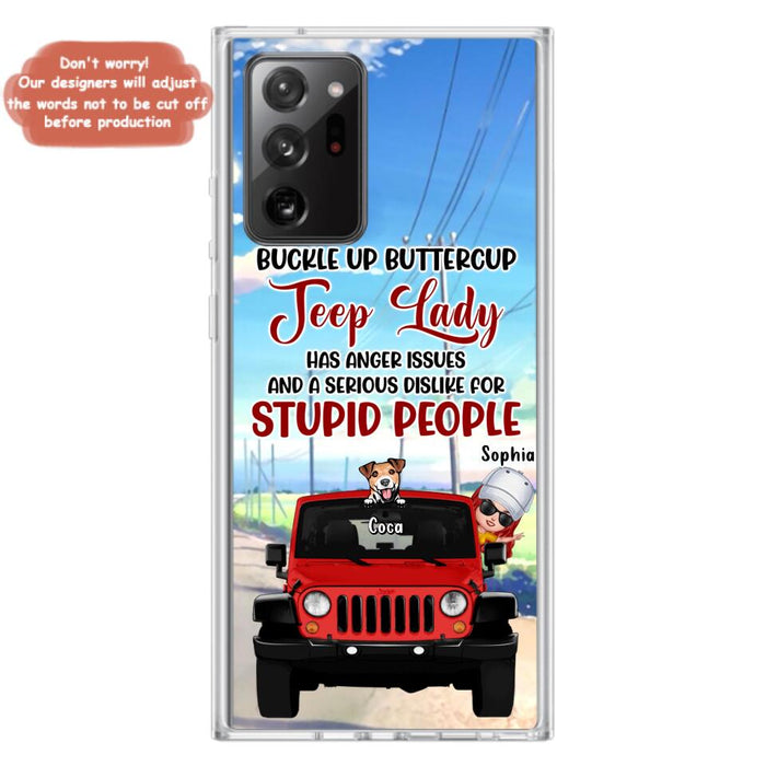 Custom Personalized Off-road Lady Phone Case - Upto 5 Dogs - Gift Idea For Dog/Off-road Lover - Buckle Up Buttercup - Case For iPhone/Samsung