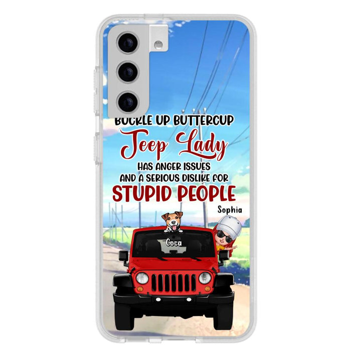 Custom Personalized Off-road Lady Phone Case - Upto 5 Dogs - Gift Idea For Dog/Off-road Lover - Buckle Up Buttercup - Case For iPhone/Samsung